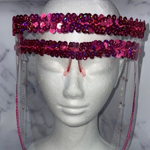 Pretty Face Shield | Fuchsia Sequins | Clear Anti-fog Shield for Events and Birthdays
