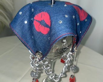 Funda para bebidas de mezclilla azul: protector para vasos de fiesta con cadena gruesa