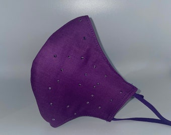 Purple Rhinestone Face Mask | Adult Cotton, Adjustable