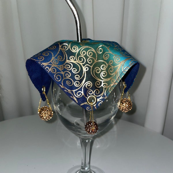 Elegant Cup Cover | for Table Decor | Blue & Gold | Reusable Drink Protector