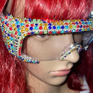 Rhinestone Bling Eye Goggles | Multi-Color/Rainbow | Safety Glasses