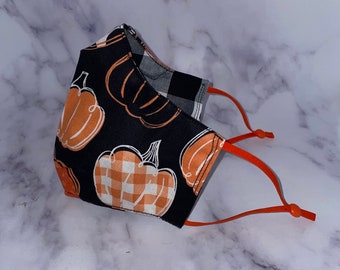 Mascherina in cotone con motivo a zucca / Ringraziamento, Halloween