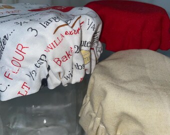 Handmade Cup Covers Set of 3 | Baker's Recipe, Red, Beige