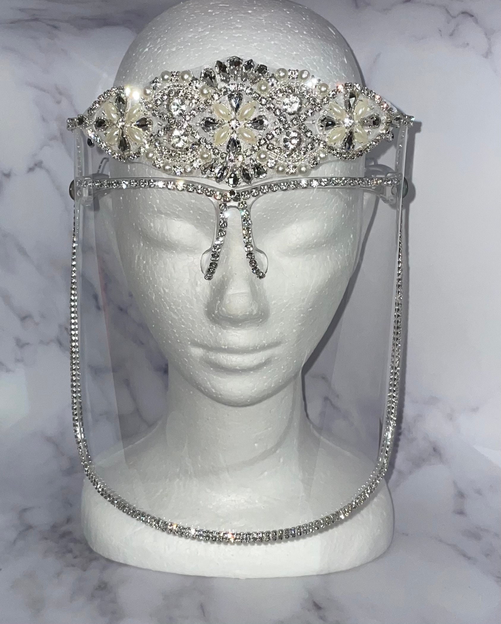 Silver Bling Face Shield Wedding, Prom, Events
