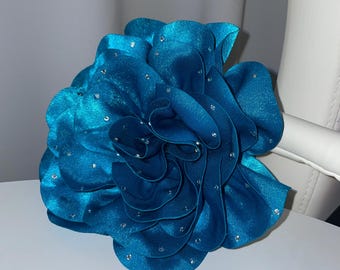 Teal Satin Rose Brooch | Extra Large Flower Pin, Corsage