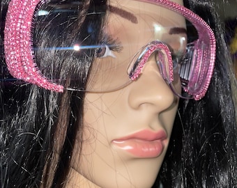 Pink Bling Eye Goggles | Clear Lens Wrap Around Eyewear