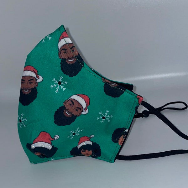 Black Santa Face Mask | Mrs. Clause | Matching Family Clothing | Christmas | Holiday Face Mask | Black Love | His & Hers