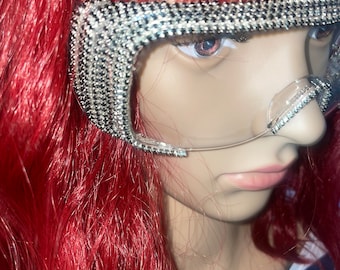 Schwarz & Silber Bling Brille | Übergroße verblendete Schutzbrille zur Augenabdeckung