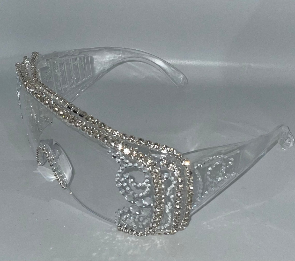 Rhinestone Safety Goggles | Swirl Silver Bling Eye Shield - Etsy