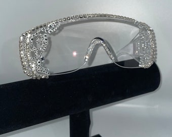 Strass verblendete Schutzbrille | Swirl Silver Bling Augenschutz