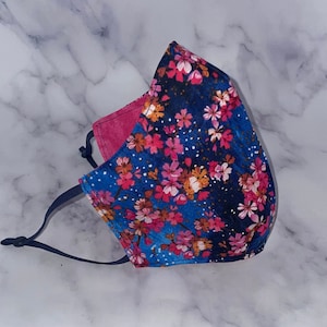 Cherry Blossom (Flower) Blue Face Mask | Cotton | Reusable | Washable | Filter Pocket