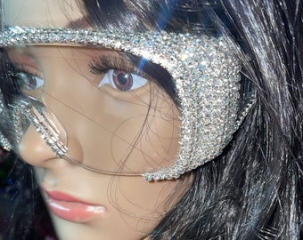 Fancy Rhinestone Bling Bedazzled Goggles | Fashion Eye Shield, Fits Over Glasses