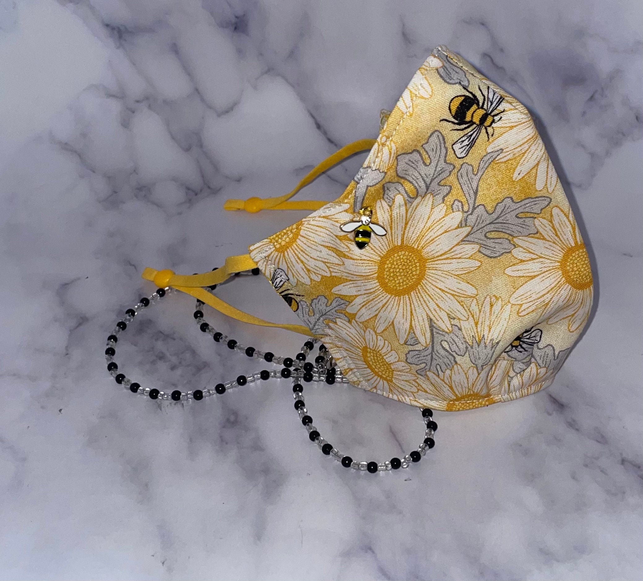 Yellow Feed the Bees Face Mask | Queen Bee | Bumble Bees | Cotton Reu…