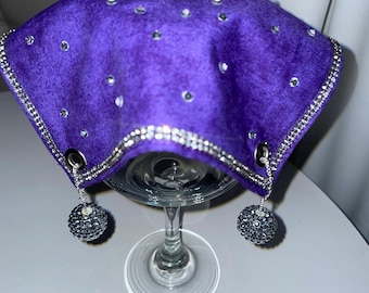 Purple Rhinestone Cup Cover, Silver Bling Drink Decoration
