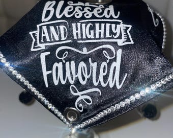 First Lady Drink Cover: Black Satin, Praying Hands Design