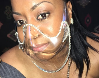 Rhinestone Face Mask | Clear with Silver Bling | Mask for Church, Wedding, Prom