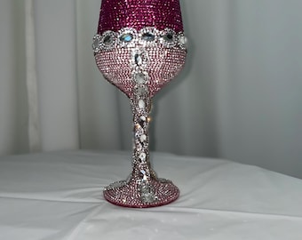 Pink & Silver Rhinestone Bedazzled Wine Glass | Luxury Bling Stemware