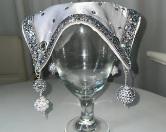 White Satin Wine Glass Cover: Silver Bling Drink Lid