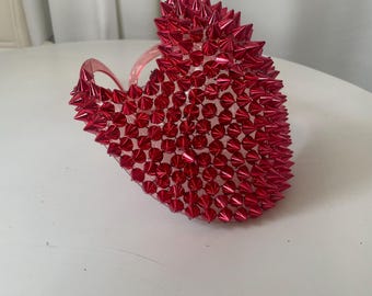 Punk Rock Pink Tinted Face Mask with Red Spike Embellishments