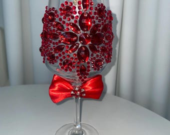 Red Bling Wine Glass, Bedazzled Wine Goblet, Rhinestone Gem Design | Glam Cup