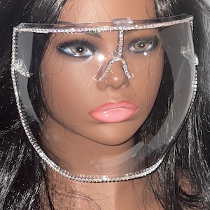 Rhinestone Face Shield | Clear Bling | Anti Fog Face Cover for Adults