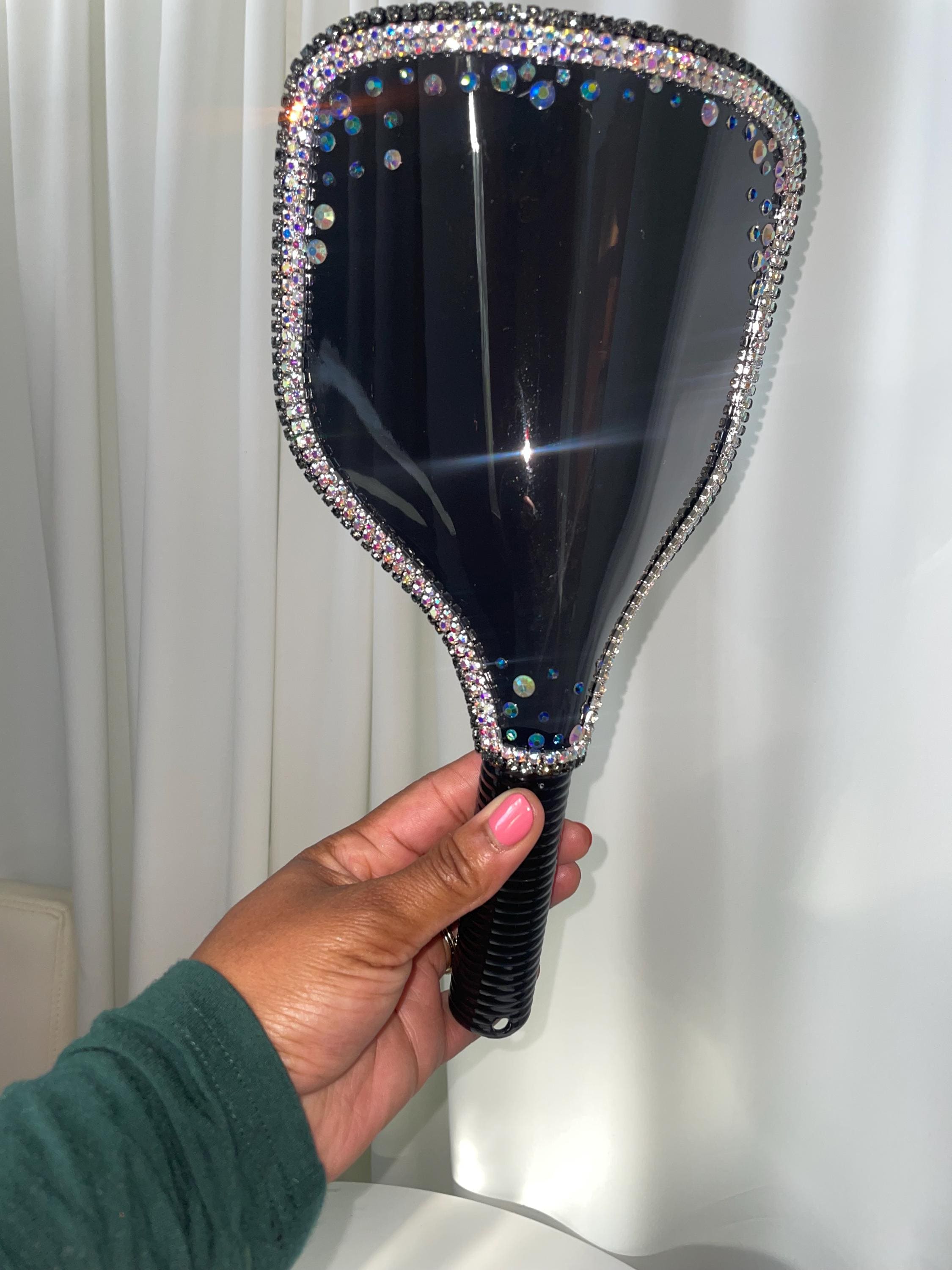 Silver Bling Face Guard for Hair Stylists | Reusable Salon Shield | Handheld Face Cover | Photo Privacy Cover