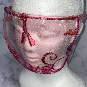 Bling Face Shield | Pink Swirled | Tint | Pink Flourished GEMS | Pink Rhinestones | Mask for Bride | Adult Sized