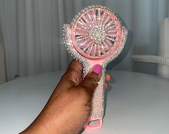 Pink Bling USB Fan – 5-Speed Rechargeable Desk Fan with Base, for Travel, Makeup & Outdoor Use