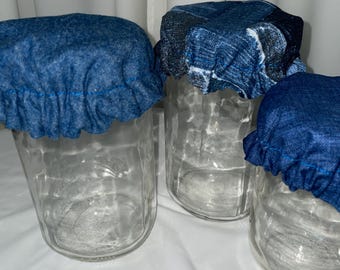 Set of 3 Denim Blue Drink Covers | Stop Using Napkins, Reusable Mason Jar Protectors