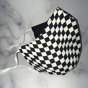 Black and White Checkered Designed Face Mask |  Race Car Theme Parties | For Work | For School | Party Favors