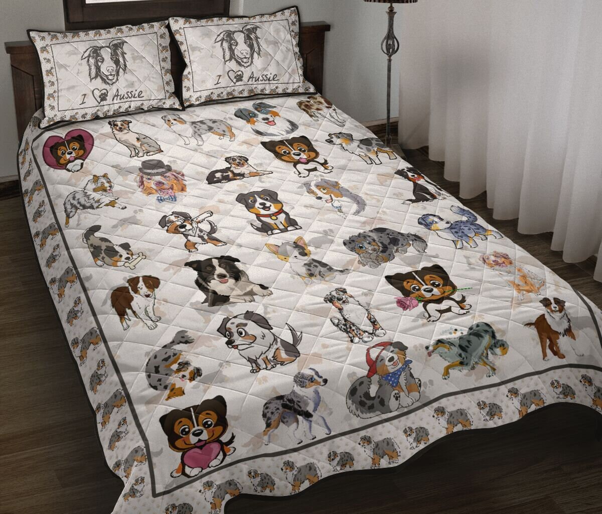 I Love Australian Shepherd Quilt Bed Sets Twin Queen King Etsy