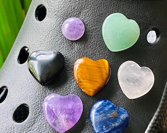 Rose Quartz, Amethyst, Obsidian, Sodalite, Green Aventurine, or Tigers Eye Heart Water Shoe Charms