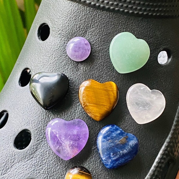 Rose Quartz, Amethyst, Obsidian, Sodalite, Green Aventurine, or Tigers Eye Heart Croc Charm