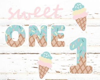 Sweet one Svg, svg premier anniversaire, 1er anniversaire, svg anniversaire crème glacée, cornet de crème glacée svg, crème glacée pastel, chemise fille anniversaire, décoration