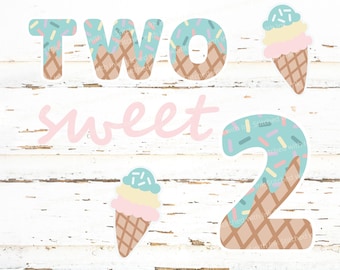 Deux doux, deuxième anniversaire svg, 2e anniversaire, anniversaire de crème glacée svg, cornet de crème glacée svg, crème glacée pastel, chemise de fille d'anniversaire, numéros de cône