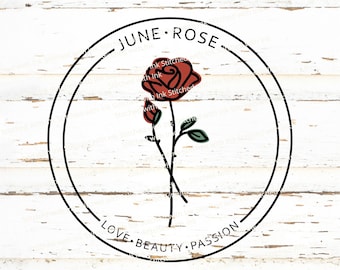 Juni Geburtsblume, Rose SVG, Geburtsmonat Blume Bedeutung svg, Geburtsblume svg, Geburtsblumendruck, Juni Geburtstag, einfache Blume, Rosendruck