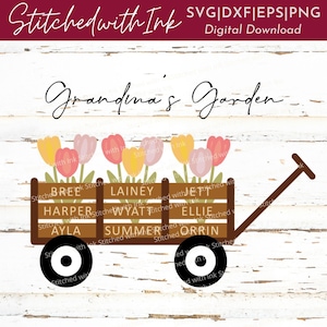 Panneau jardin grand-mère, fête des mères, Svg grand-mère, maman SVG, nom de famille, panneau de jardin personnalisé, famille signe Svg, svg des noms de petits-enfants