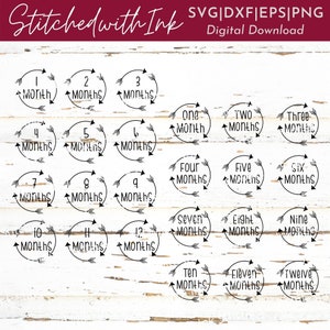 Babymaand SVG, Babymaand gesneden bestanden, Babymaand afdrukbaar, Babymaandtekens, Babymaandstickers, Pasgeboren Svg, Babydouche Svg, Pijlen Svg