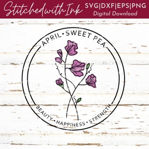 Süße Erbse, April Geburt Monat Blume svg, Geburt Blume svg, April Geburtstag, botanische svg, süße Erbsen Blume, süße Erbsen Designs, Blume Bedeutung