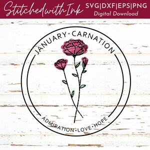 Janvier naissance mois fleur, fleur d’œillet svg, fleur de naissance mois signifiant svg, fleur de naissance svg, impression de fleur de naissance, cadeau de fleur de naissance