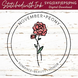 Pfingstrose SVG, November Geburt Blume SVG, botanisch svg, Pfingstrosen svg, Chrysantheme svg, November Geburtstag, Pfingstrose Kranz, Wildblumen svg, PNG