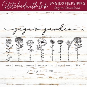 Gigi SVG, Geburt Monat Blume SVG, Gigis Garten Schild, Muttertag SVG, Gigi Geschenke, Familienname Schild, benutzerdefinierte Garten Schild, botanisch svg, gigi
