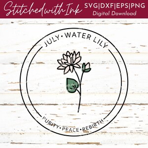 Fleur de nénuphar, fleur de mois de naissance de juillet, fleur de mois de naissance signifiant svg, svg de fleur de naissance, impression de fleur de naissance, cricut