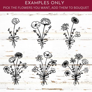 Flor del mes de nacimiento SVG, ramo de flores de nacimiento svg, flores silvestres svg, Día de las Madres Svg, flores de nacimiento familiar, flor simple svg, ramo de flores silvestres