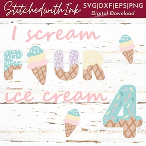 Ich schreie vier Eiscreme, viertes Geburtstagssvg, Eiscreme-Geburtstagssvg, Eistütensvg, Pastelleis, Geburtstagsmädchen-Shirt, Streuseln-Svg
