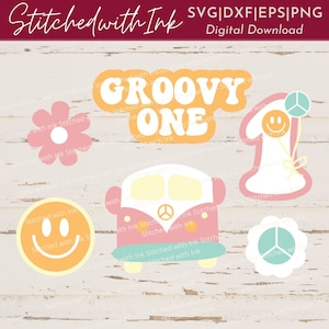 Groovy one png, 1er cumpleaños svg, primer cumpleaños svg, cumpleaños groovy png, clipart groovy, signo de la paz svg, furgoneta retro, hippie svg