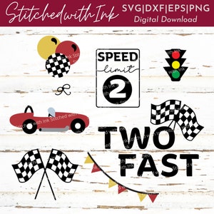 Twee snelle SVG, twee snelle verjaardag, twee snelle twee nieuwsgierig, raceautofeest, twee snelle verjaardagsbundel, shirt 2e verjaardag, geblokte vlag, cricut