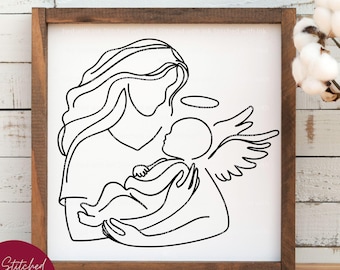 Mom and baby silhouette, Baby loss memorial svg, pregnancy Loss Line Art, Still born, infant loss, Miscarriage, angel wings svg, memorial