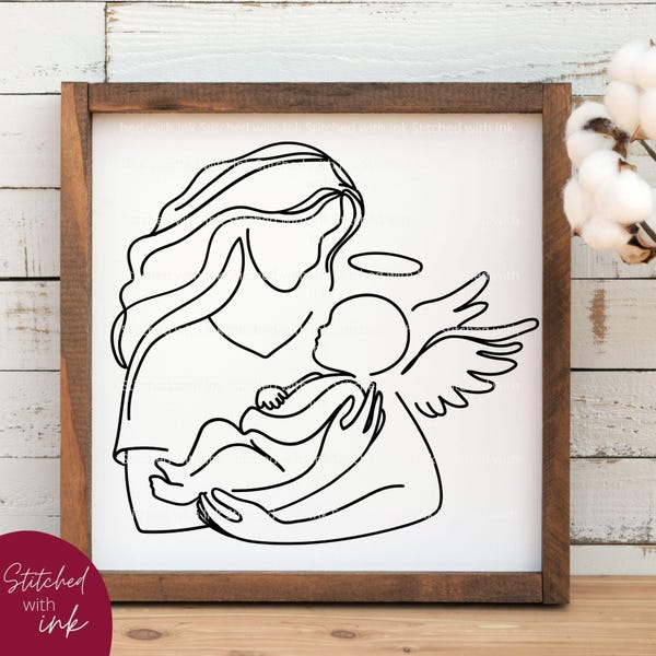 Mom and baby silhouette, Baby loss memorial svg, pregnancy Loss Line Art, Still born, infant loss, Miscarriage, angel wings svg, memorial