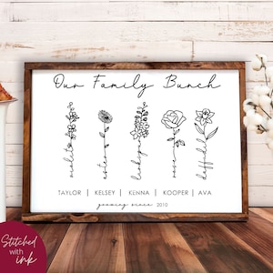 Fleur du mois de naissance SVG, famille signe Svg, fête des mères Svg, svg botanique, c'est nous Svg, signe de jardin personnalisé, nom de famille, Svg fleur